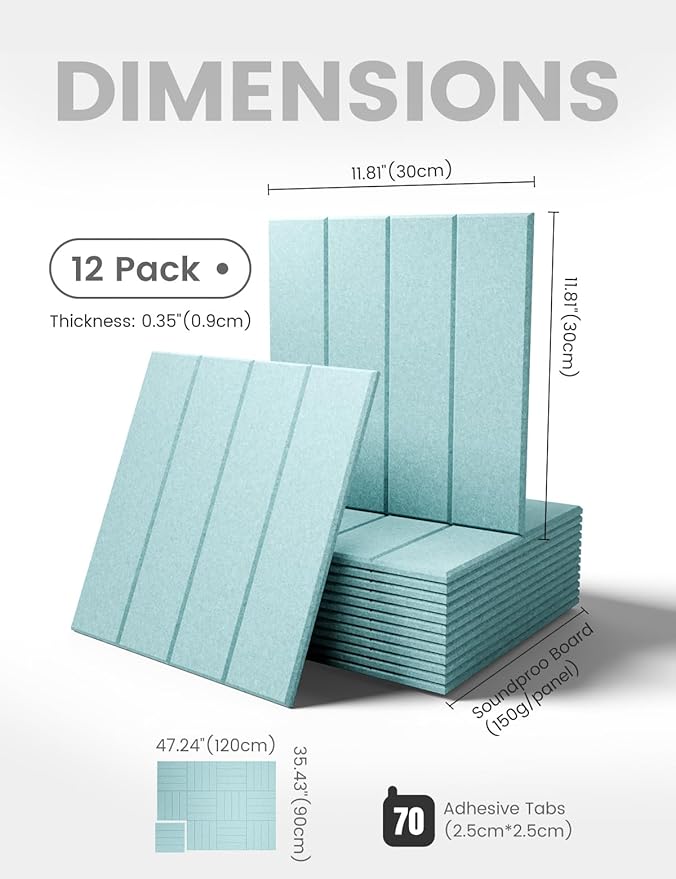 Large Felt Bulletin Board 48" x 36" Cork Board Alternative-12 Pack with 70 Safe Removable Adhesive Tabs, Cork Boards for Walls Cork Board for Home Office Classroom Pin Board-Seafoam Blue