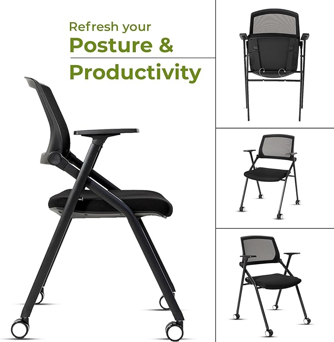VACYOVKE Folding Conference Room Chairs Set of 2 Black Guest Reception Chair for Office, Waiting Room, Meeting, Lobby, Church