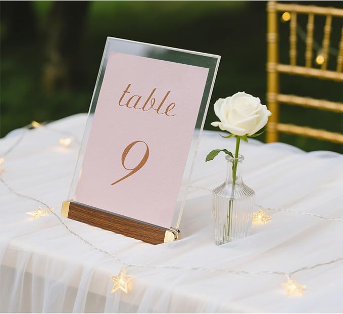 8.5 x 11 Menu Holder, Acrylic Table Menu Stand, Classic Wooden Sign Holder, Double Sided Display Table Top Paper Holder, for Bar, Cafe, Restaurant, Store, Certificate, Document (Horizontal, 6pack)