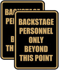 Portrait Round Backstage Personnel Only Beyond This Point Door or Wall Sign Easy Installation | Music | Concert | Festivals Sign (Black Gold) - Large (2 Pack)