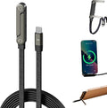 Sideways Phone Charger, 2 in 1 Invisible Holder Charger Cable, 240W Braided Fast Charge Cable with Built-in Phone Stand, 240W Fast Charging Cable for Smartphones Tablets