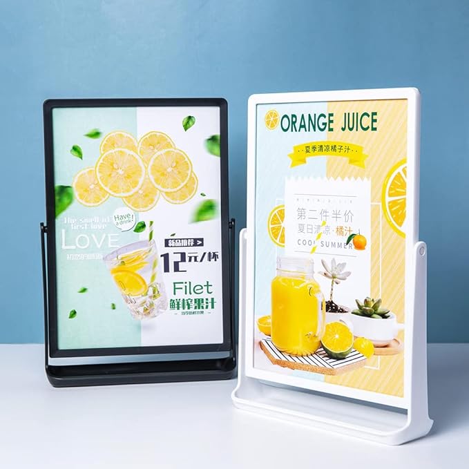 ECKEK ABS Plastic Sign Holder, Menu Displays T Shape Sign Stand, Rotating Display Stand for Ads, Menu, Photos, Business Card (White A5 148×210mm/ 5.83×8.27 inches)