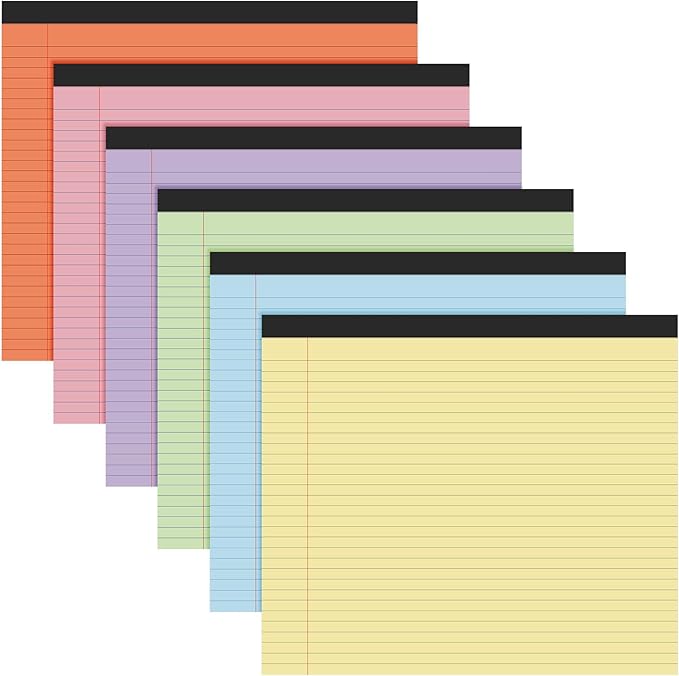 Lincia 6 Pcs 11" x 9.5" Legal Pads College Ruled Notepad Landscape Notebook Horizontal Lined Notebook 80 Gsm Assorted Colors Paper Pastel Writing Pads for School Office, 40 Sheet (Bright Color)