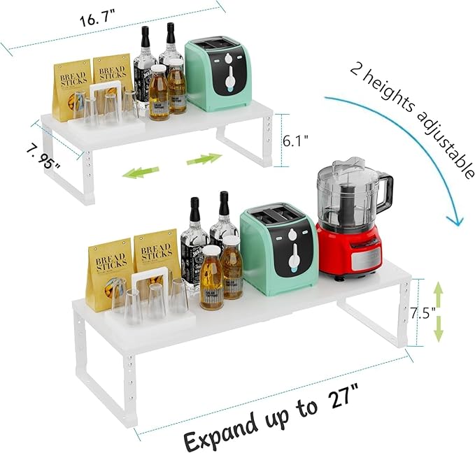 Jojocross Expandable Stackable Spice Rack Organizer for Kitchen Cabinet,Adjustable Counter Shelf, countertop, Pantry,Cupboard,Bathroom,Bedroom(1Pack/White/Medium)