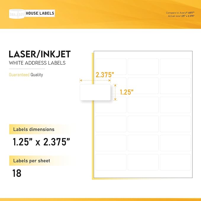 HOUSELABELS 18-up Address Labels (2-3/8" x 1-1/4") for Laser and Inkjet Printers, 25 Sheets