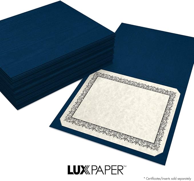 LUXPaper 9.5" x 12" Certificate Holders | Nautical Blue Linen | 100lb. Cover | 100 Qty