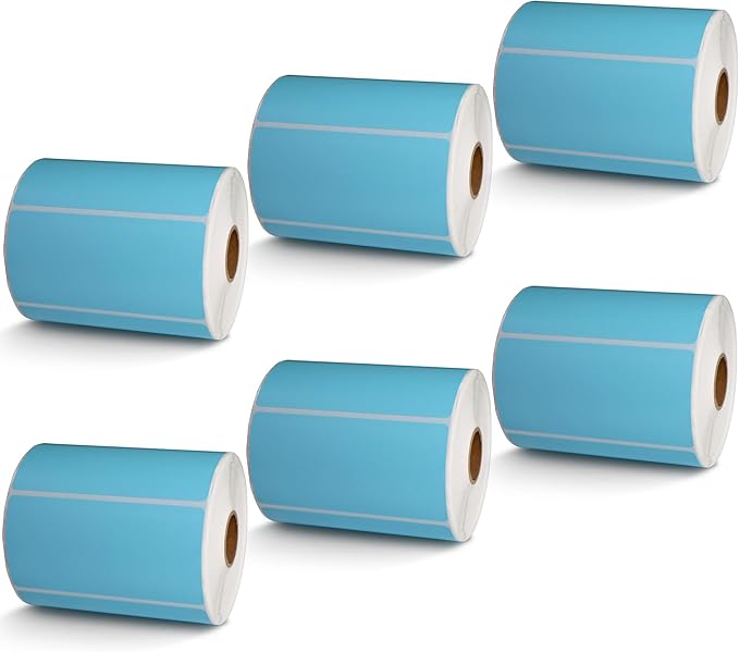 BETCKEY - 4" x 2" Barcode Shipping & Multipurpose Labels Compatible with Zebra & Rollo Label Printer,Premium Adhesive & Perforated[Light Blue, 6 Rolls, 4500 Labels]