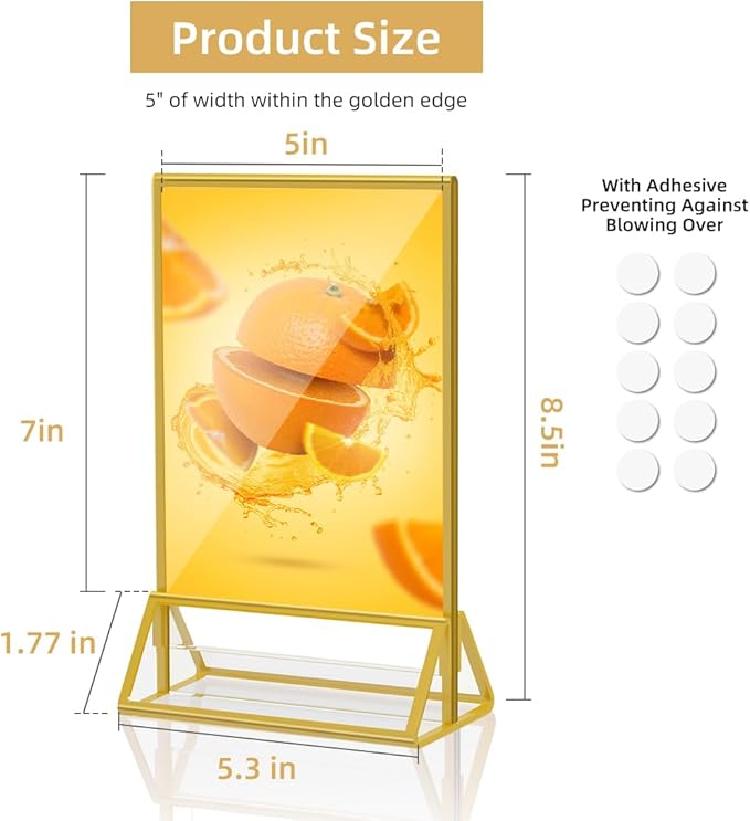 PPH-Sisy 12 Pack Acrylic Sign Holder 5x7, Gold Frame Double Sided Display Stand, Clear Sign Holder Table Plastic Paper Holder, Acrylic Frames for Home Office Shop Photo Frames
