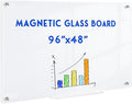 Magnetic Glass Whiteboard, 8' x 4' Glass Dry Erase Board for Wall, 96" x 48" Large Frameless White Board with 1 Marker Tray and 10 Magnets for Office, Home, Classroom - Ultra White