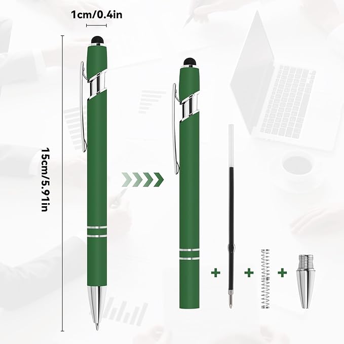 WYPAS Bulk Custom Pens - Personalized with Name, Engraved Text/Logo - Stylus Tip, Black Ink - Options for Corporate Gatherings, Events & Promotions (Green)