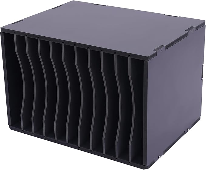 GUEYYSAN Vertical File Storage Rack, 11-Compartment Desktop Sorter Documents Box with Removable Shelves for Studios Office (Black)