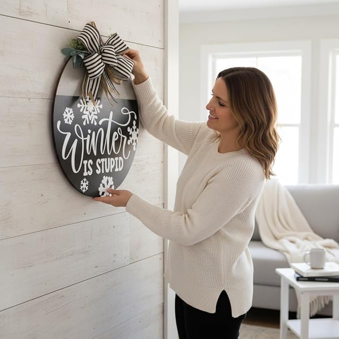 Wood front door sign Wood sign Home decor Welcome sign Sign for front door House warming gift Wedding gift (Winter is stupid2.0(UV092(A62) S004, 22" Width)
