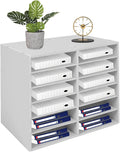 12 Slots Mail Sorters for Office, PVC Literature Organizer with Removable Shelves, Desktop Mail Center Paper Storage Cabinet for Files Magazines Documents, 8.9 * 2.3in Each Slot(12 Slots - White)