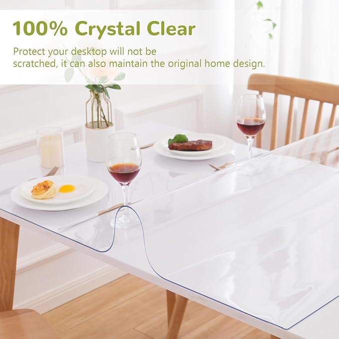 Eisdroma 20 x 40 Inch Clear Table Cover Protector, Clear Table Protector for Dining Room Table, 1.5mm Plastic Table Cover, Waterproof Table Pad for Kitchen, Office