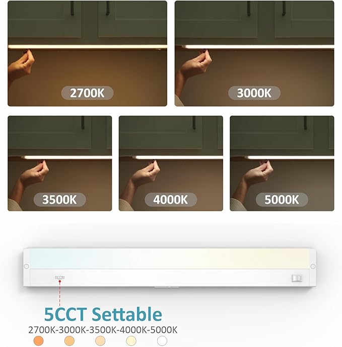 Leetdud LED Under Cabinet Lighting Hardwired or Plug in, 32 Inch 16W, Dimmable 5 Color 2700K/3000K/3500K/4000K/5000K, Linkable Eyes Care Design Counter Lights for Kitchen, Sink, ETL Listed, White