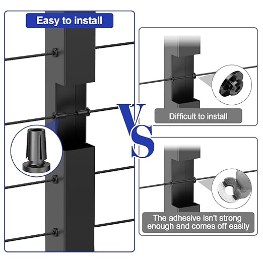 BLIKA Upgraded 100 Pack Stainless Steel Black Protector Sleeves for 1/8" 5/32" or 3/16" Deck Cable Railing, for Metal Posts, T316 Marine Grade, Cable Railing Protector Sleeves, Cable Railing Post Kits