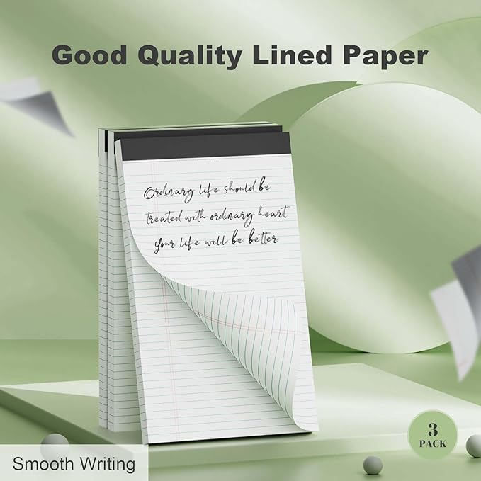 White Legal Pads 8.5 x 11 Narrow Ruled, 3 Pack Notepads College Ruled Pads of Paper With Sturdy Back 37 Lines 70 GSM Paper, Writing Note Pads 30 Sheets Per Writing Pad for Taking Notes, Reminders