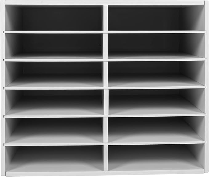 12 Slots Mail Sorters for Office, PVC Literature Organizer with Removable Shelves, Desktop Mail Center Paper Storage Cabinet for Files Magazines Documents, 8.9 * 2.3in Each Slot(12 Slots - White)