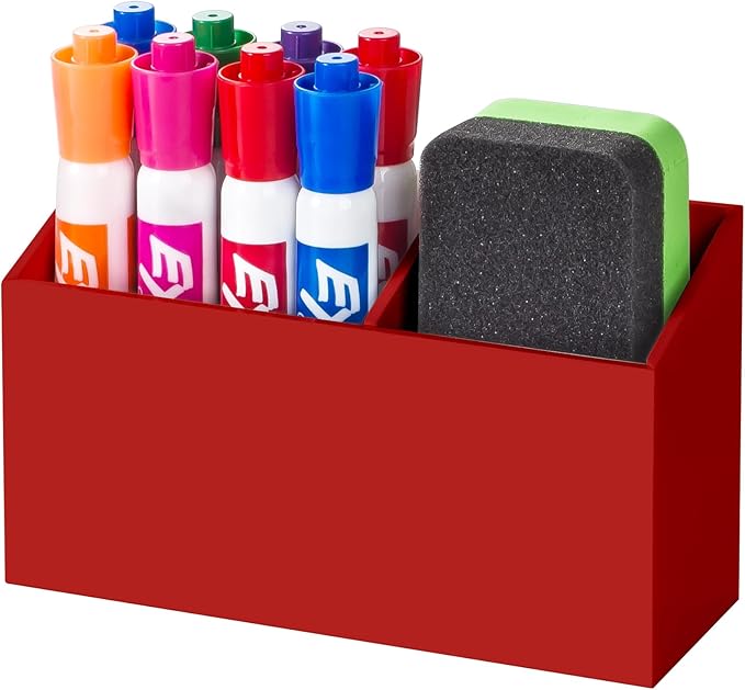 BEYGORM Magnetic Dry Erase Marker Holder for Whiteboard,Non-slip Acrylic Magnet Pen Holder for Fridge Refrigerator,Locker Organizer for Work,Locker Accessories,Pencil Cup for Desk(Red)