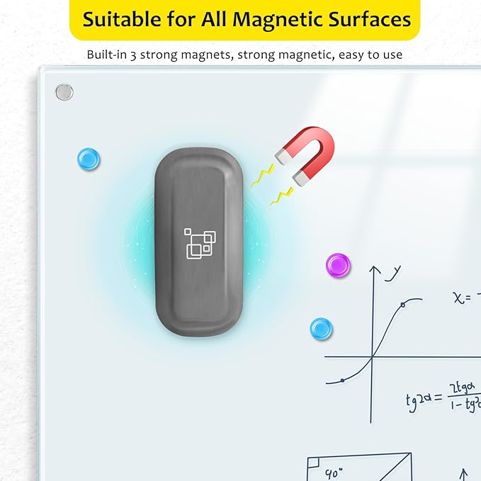 maxtek Magnetic Dry Erase Eraser, Glass Board Erasers, 1 Pack, Whiteboard Eraser for Dry Erase Board, Glass Board, Calendar Board, Office and School Supplies (Gray)