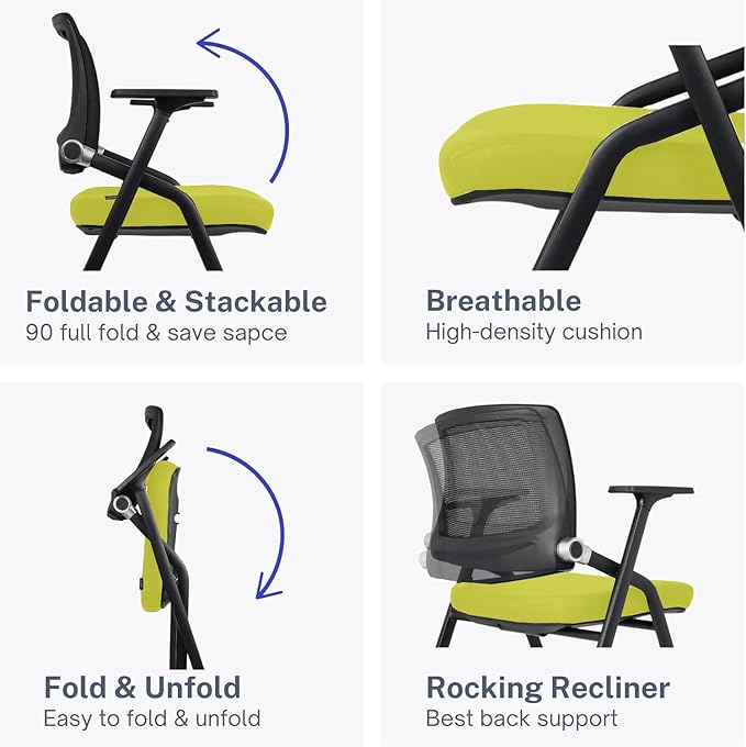 SLKJChr 4 Pack Foldable Office Chairs with Wheels, Mesh Back, Arms and Portable - Folding Office Chairs for Conference Room Chair, Office Guest & Reception & Meeting Chair - (Green) 300 lbs.