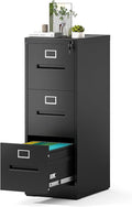 Yukimo 3 Drawer File Cabinet, Vertical File Cabinet with Lock, Metal Locking Filing Storage Cabinet for Home Office, Hanging Files for A4/ Legal/Letter, Assembly Required, Black