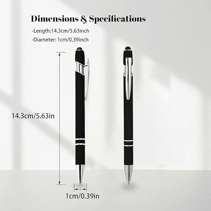 CRME Personalized Pens with Stylus Custom Pens in Bulk Customized Pen Engraved with Name Business Logo Multi Colors Ideal for Birthday School Party Metal Material Office Supplies for Women Black