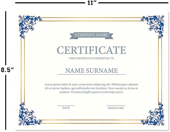Empire Blue & Gold Award Certificate Collection - Includes 25 Certificate Papers (White/Blue), 25 Heavy Linen Folders (Blue/Gold), 36 Gold Foil Seals, Laser & Inkjet Printer Compatible