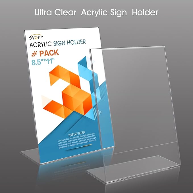 SVOPY Acrylic Sign Stand Holder - 8.5x11 Inches Plastic Acrylic Literature Holders, 12 Pack Sign Holders Suit for Flyer, Magazine, Pamphlet, Booklet Display
