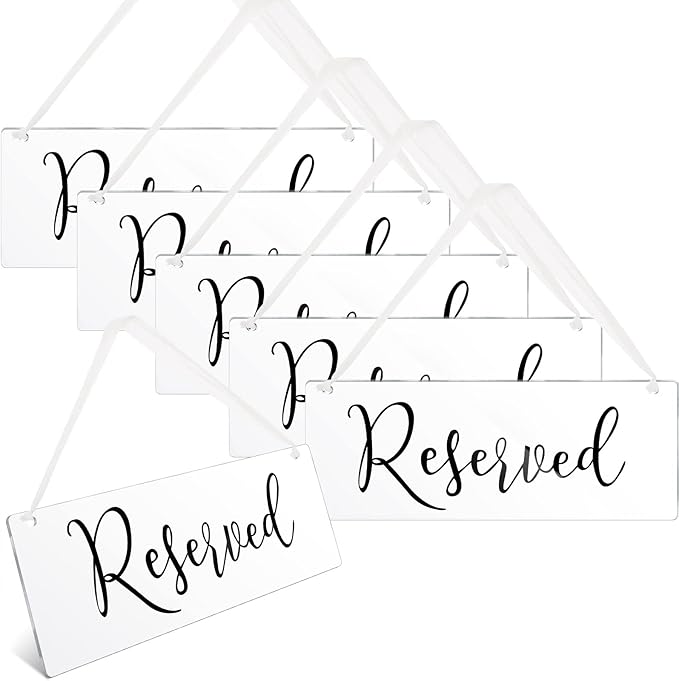 Blulu 6 Pcs Reserved Signs for Wedding Chairs Acrylic Tag Hanging with Ribbon for Wedding Reserved Signs for Important Events Church Pews Chair and Restaurant(Black)