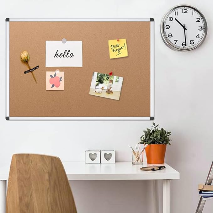 VIZ-PRO Cork Notice Board, 36 X 24 Inches, Pack of 2, Silver Aluminium Frame