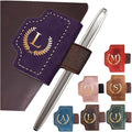 Personalized Bygone Mark Bookmark with Pen Holder, Leather Magnetic Bookmark 26 Letters,Gifts for Book Lovers, Readers, Leather Book Marks for Men Women (Purple, L)