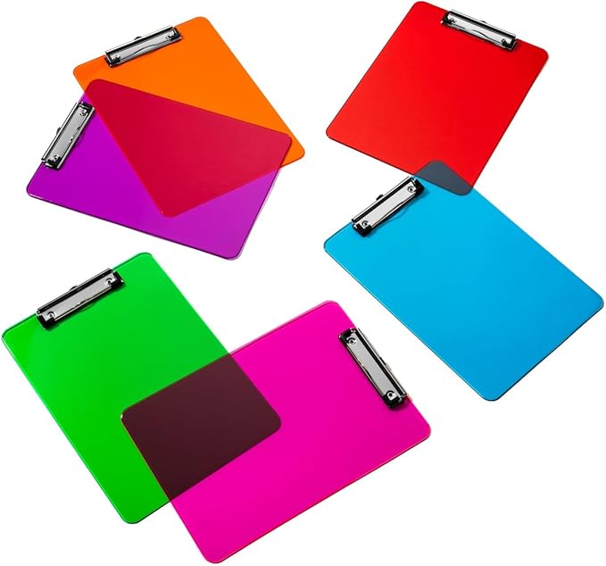 Plastic Clipboards with Low Profile Clip (Set of 12) - 12.5 x 9 Inch Multi Color, Holds 100 Sheets