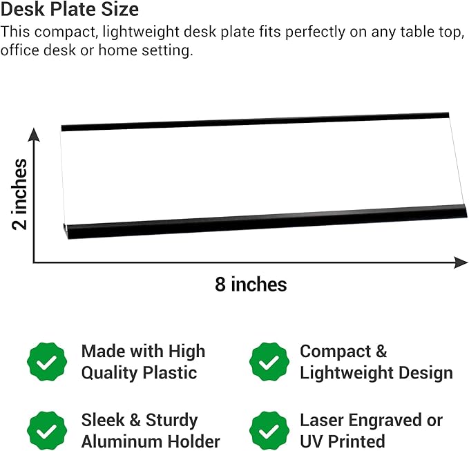 Custom Engraved Desk Plate | Personalized with your Name and Title | Perfect Decor for Office, Business, or Home | Multiple Font and Color Options | 2x8" or 2x10" (Black w/Silver Letters, 2x8")