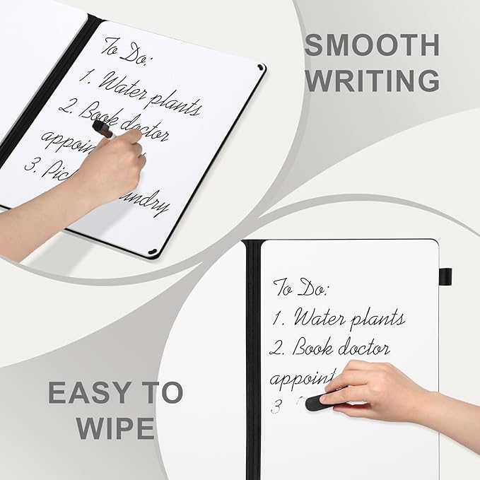 AGM Portable White Board Dry Erase Notebook, 12" x 9" Double Sided Folding Whiteboards with 3 Pens, Small Travel Dry Erase Board Skin-friendly Material for Study, Meeting, Planning, Ocean Blue