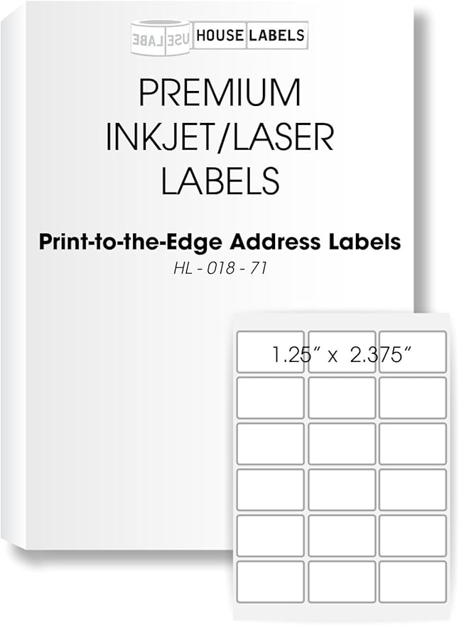 HOUSELABELS 18-up Address Labels (2-3/8" x 1-1/4") for Laser and Inkjet Printers, 2,000 Sheets