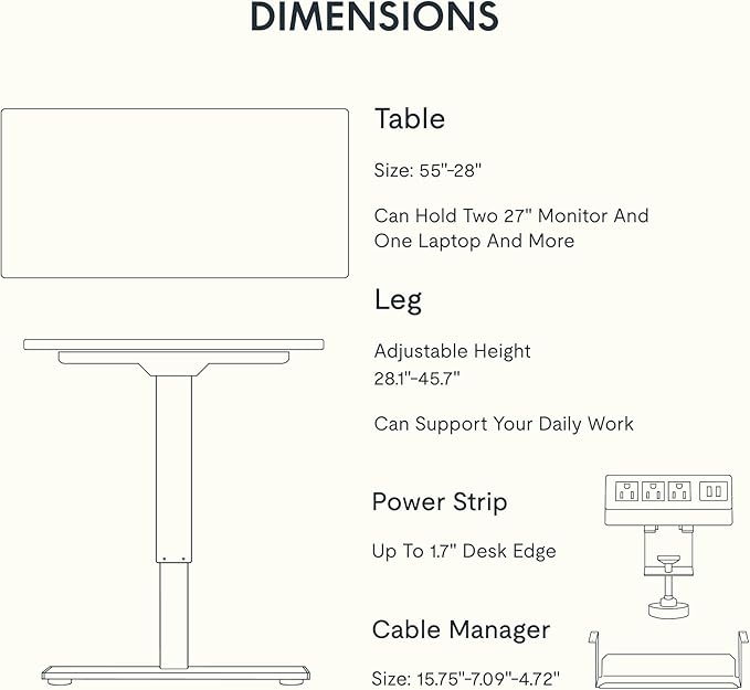FLEXISPOT EN2 Whole-Piece Standing Desk with Clamp Power Strip, 55 x 28 Electric Stand Up Height Adjustable Desk with Cable Management (Gray Frame + 55" White Top, 2 Packages)