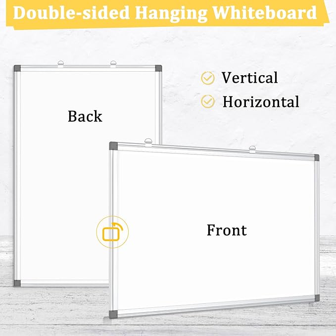 AMUSIGHT 4 Pack Double-Sided Magnetic Whiteboard, 24" x 18" Dry Erase Board, Aluminum Frame White Board for Wall, Hanging Mounting White Board Dry Erase Marker Board for Office, School, Home