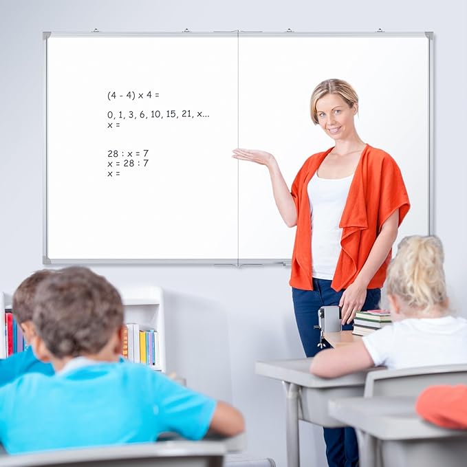 DOLLAR BOSS Large White Board 72 x 40 Inch Foldable Magnetic Whiteboard for Wall, Portable Double Sided Dry Erase Board, Aluminum Frame Message Board for School, Office, Classroom with Eraser, Markers