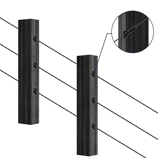 RiaYer 50 Pack 45 Degree Angle Protective Sleeves, Black Cable Railing Corner Protector Sleeve Beveled for 1/8" Wire Rope, T316 Marine Grade Cable Railing Kit with Two Drill Bit for Wood Posts HF039B