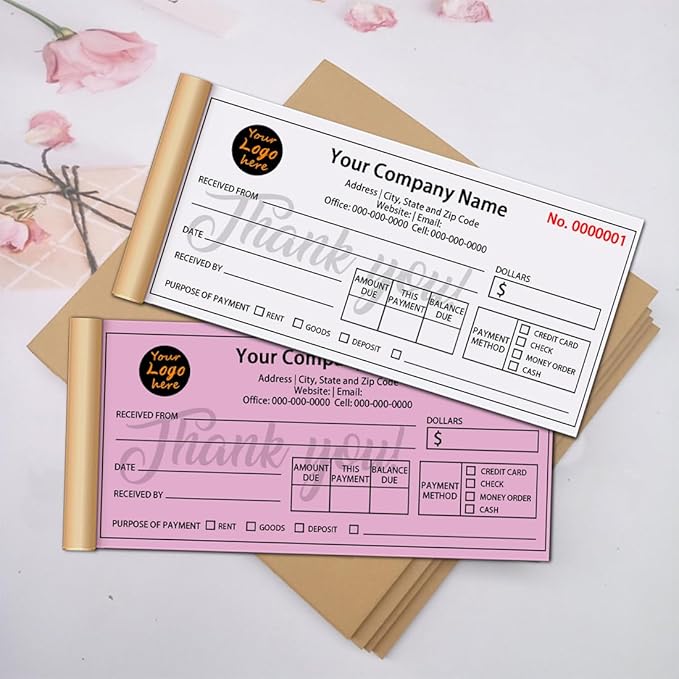 Personalized Invoice Book Custom 2 Part/3 Part Receipt Book Quote Estimate Order Forms Carbonless Form with Your Company Name Logo Address,2-10 Books (Style 2)