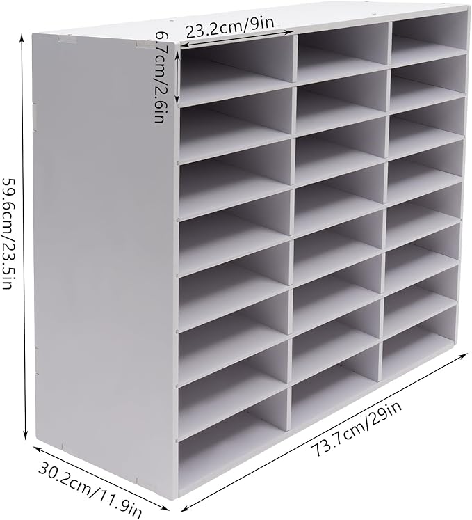 24 Slots Mail Sorters for Office, Desktop Literature Organizer with Removable Shelves, PVC Mail Center Paper Storage Cabinet for Files Magazines Documents, 9 * 2.6in Each Slot (24 Slots - White)