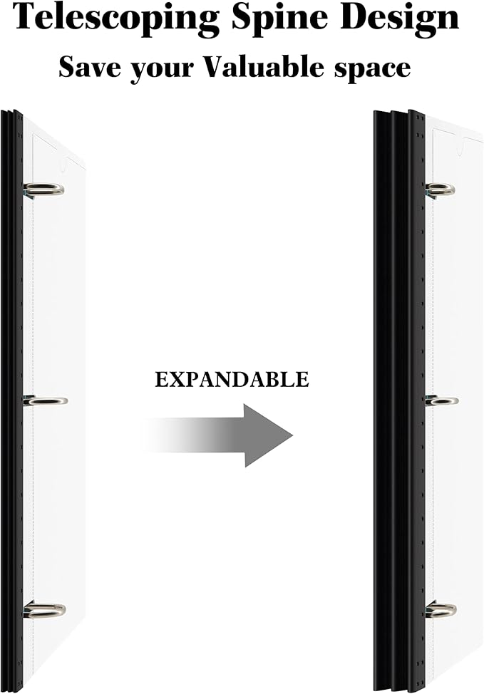 INFUN 1 Inch Telescoping 3 Ring Binder - 4PCS-White, Flexible Binders with Customizable Front Cover and Clear Catalog Pocket, 1Inch Rings, 225 Sheet Capacity