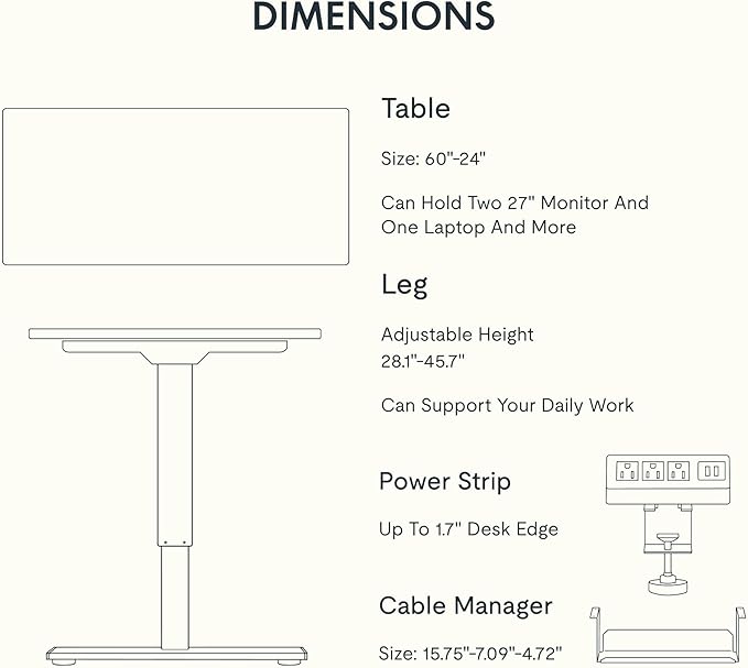 FLEXISPOT EN2 Whole-Piece Standing Desk with Clamp Power Strip, 60 x 24 Electric Stand Up Height Adjustable Desk with Cable Management (Black Frame + 60" Black Top, 2 Packages)