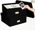 Decorative Photo Storage Box - 2 Pack Linen Photo Box Organizer with Dividers, Fits Holds Up to 1700 Pictures and 4x6 Photos, Memory Keepsake Organizer for Scrapbook Supplies, Cards, Stamps (Black)