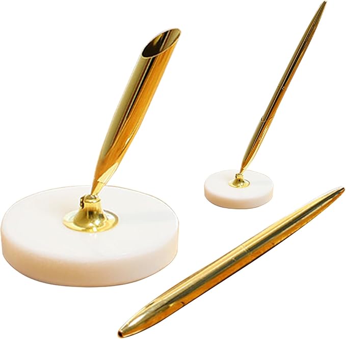 Stone-Style Pen Stand with Zinc Alloy Ballpoint Pen, Blue Refill – Office Pen Stand for Home & Office, The best choice for gift giving (Rectangular green 7.5inch)