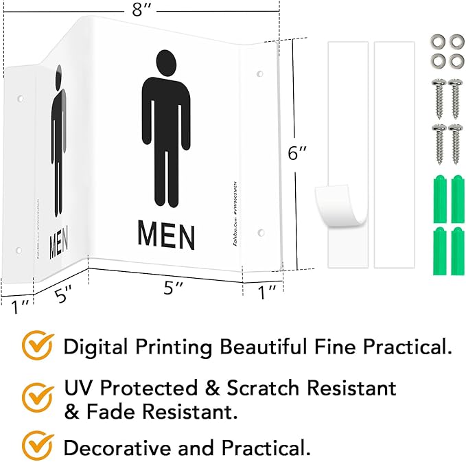 Faittoo Restroom Sign, Bathroom Signs, 2 Pack 6 x 8 Inches Acrylic Sign, for Office or Business Bathroom and Toilet Door or Wall Decor, Indoor Outdoor Use, White (Men and women Set)