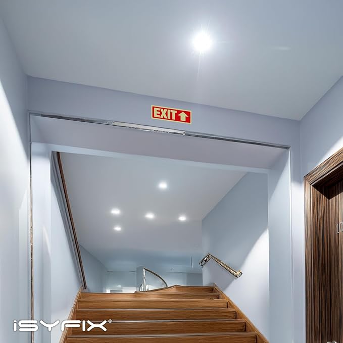iSYFIX Exit Signs with Directional Up Arrow - 12 Pack 12x4 Inch Glow in the Dark for Business, School, Office, Warehouse - Durable 40 Mil Polystyrene, UV Laminated, Waterproof, Scratch & Fade Resistant