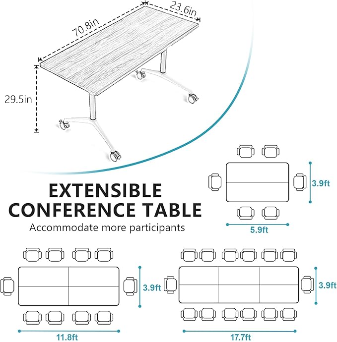 Goakwwuz Conference Room Table, Folding Conference Tables,Thicken Grey Tabletop,Flip Top Wooden Seminar Meeting Room Table for Conference Room Offices (4, Walnut, 70.8”)