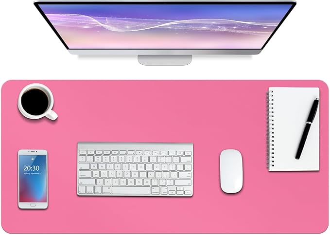 Boutilon Leather Desk Pad Protector,Non-Slip Mouse Pad,Laptop Desk Pad,Office Mouse Mat,Waterproof Leather Desk Blotter,Desk Writing Pad for Office and Home (XXL-Rose Pink,47.2"x 17")